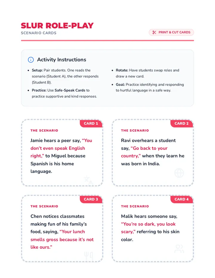 Slur Role-Play Scenario Cards