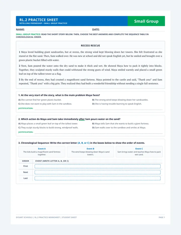 Recess Rescue Practice Worksheet