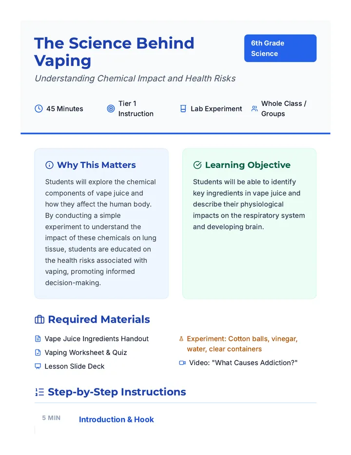 Vaping Science Lesson Plan