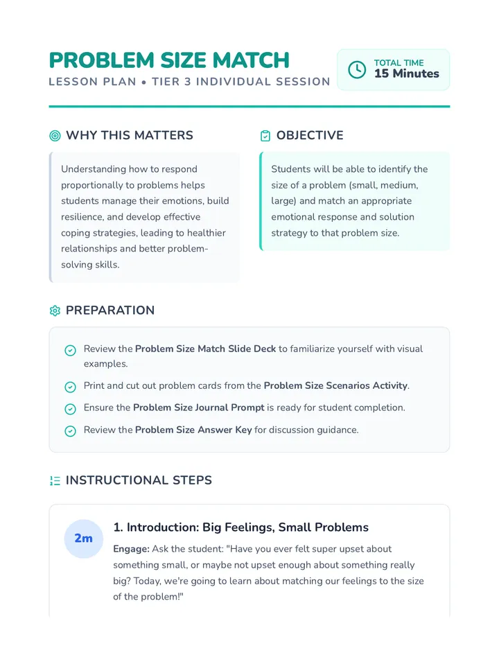 Problem Size Match Lesson Plan