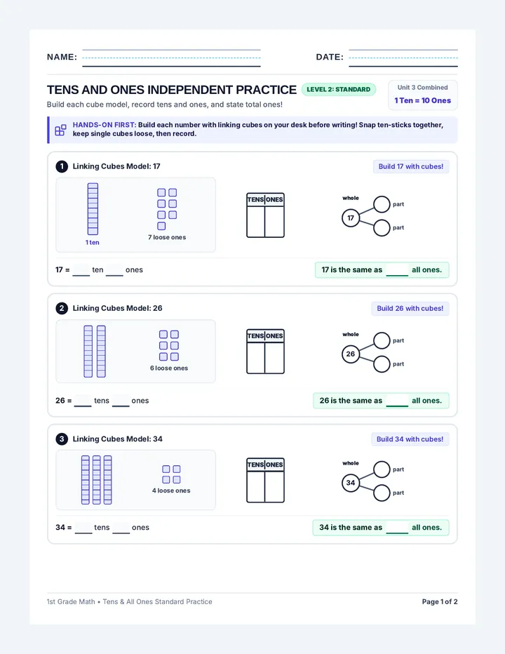 Tens and Ones Independent Practice