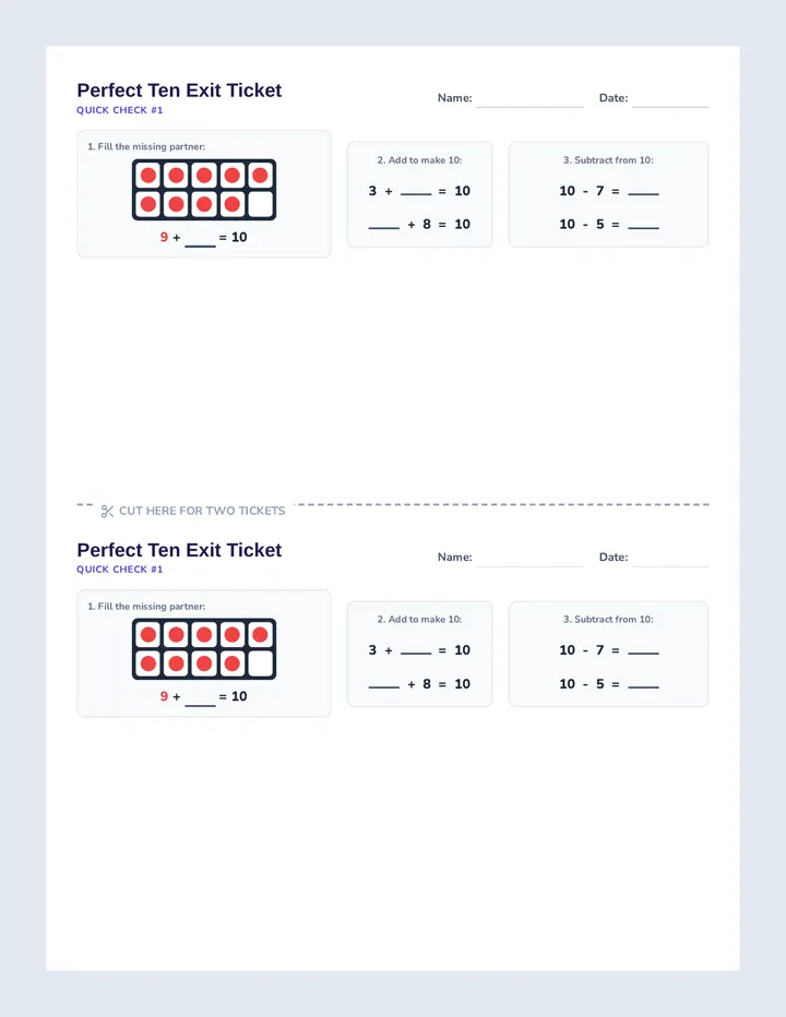 Perfect Ten Exit Ticket