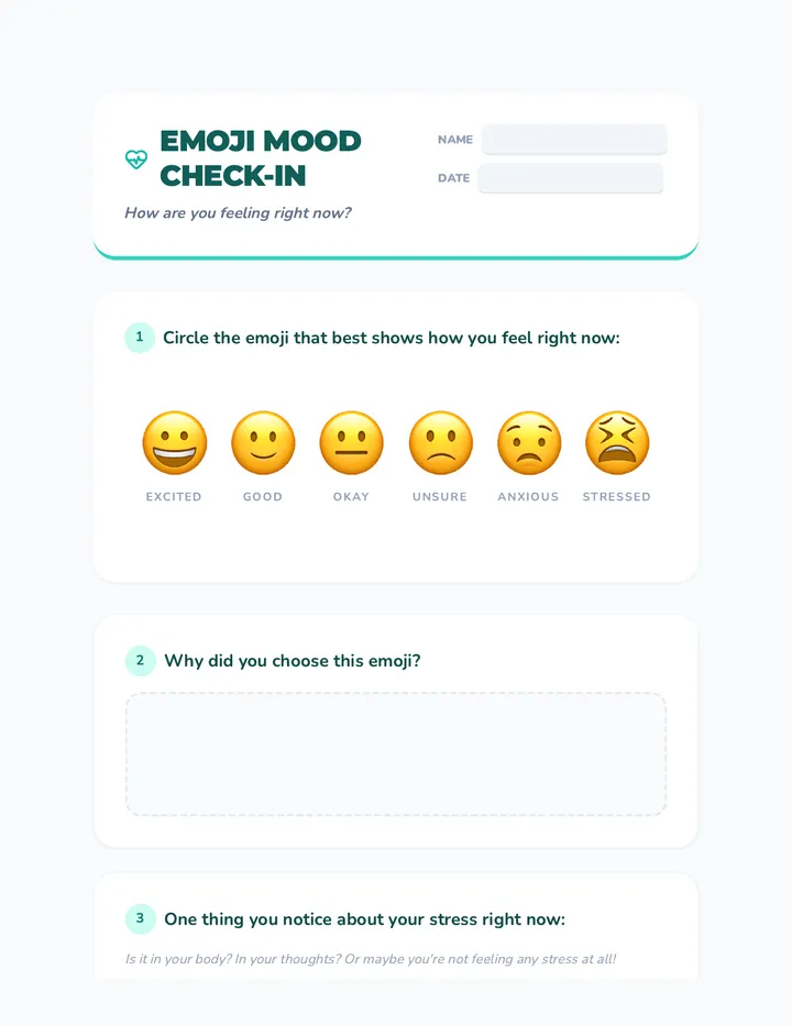 Emoji Mood Check-In Sheet