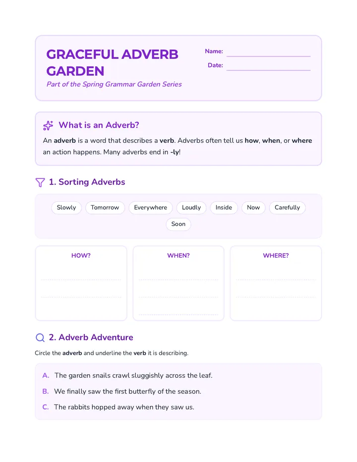 Graceful Adverb Garden Worksheet