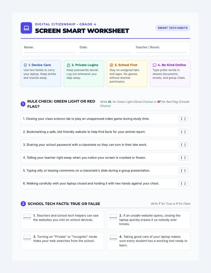 Screen Smart Worksheet