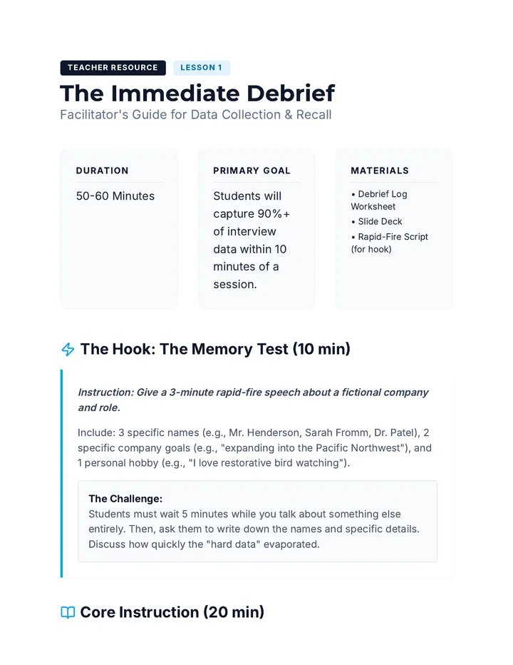 Immediate Debrief Teacher Guide