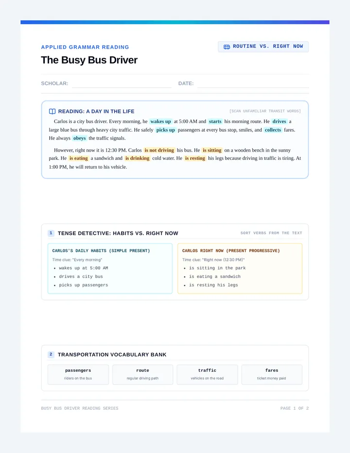 Busy Bus Driver Worksheet