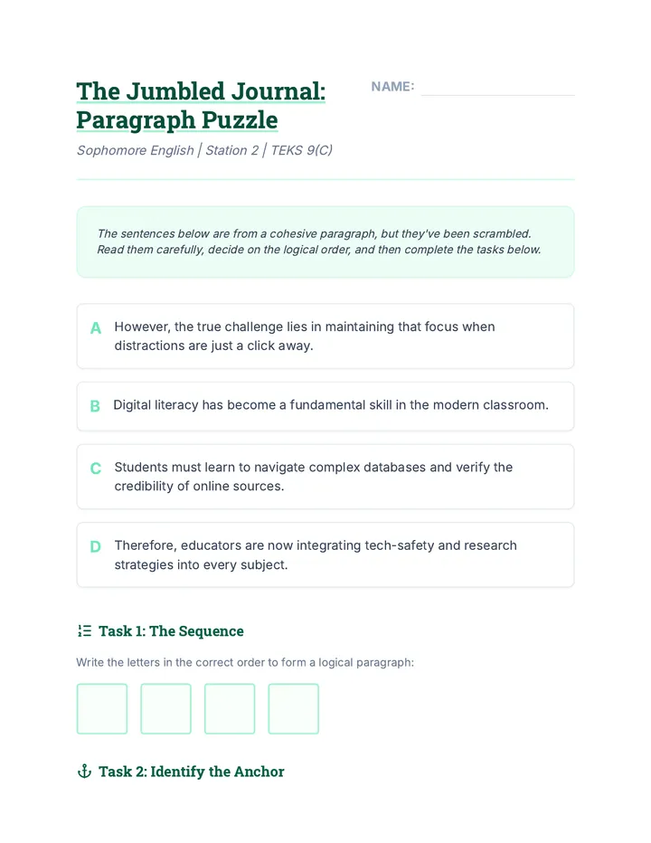 Paragraph Puzzle Worksheet