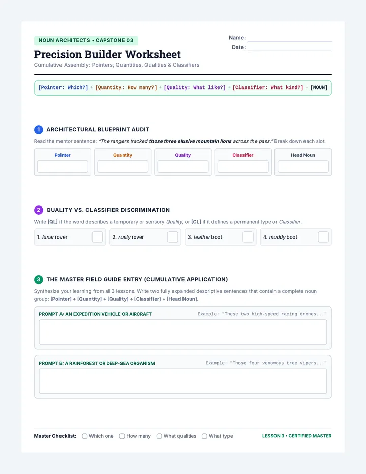 Precision Builder Worksheet