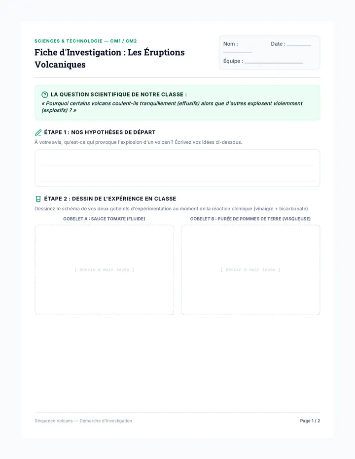 Fiche Activité Volcans Éléve