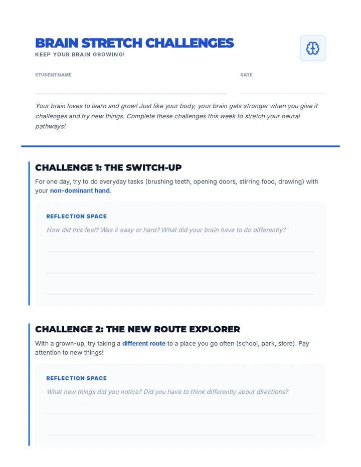 Brain Stretch Challenges Activity Sheet