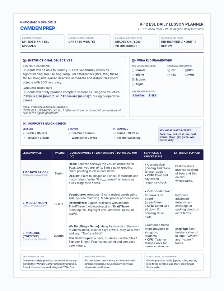 Day 1 Camden Matrix Planner