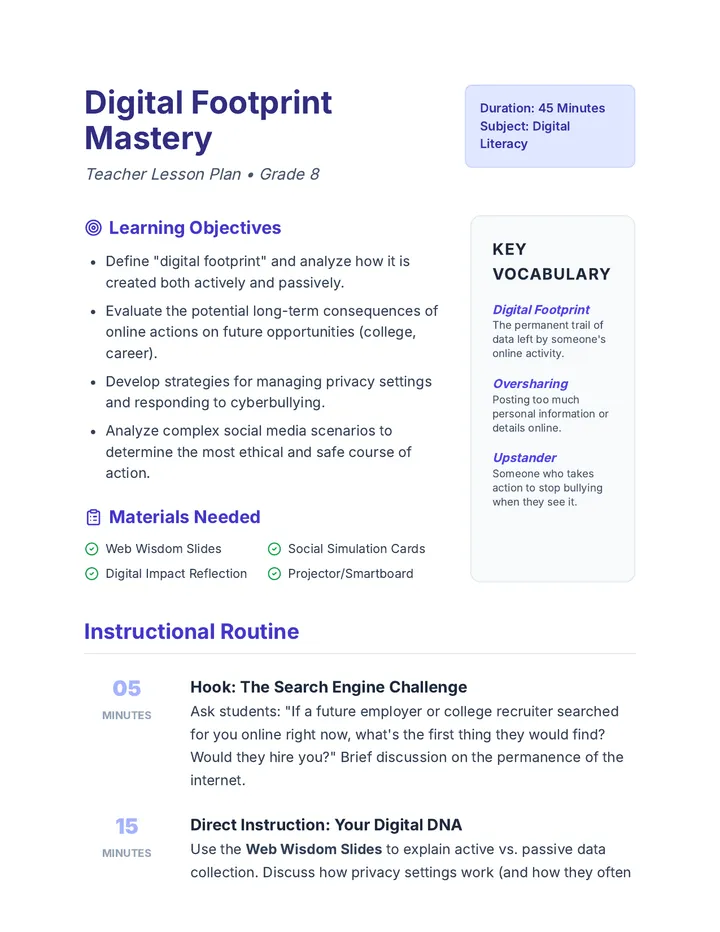 Footprint Mastery Lesson Plan