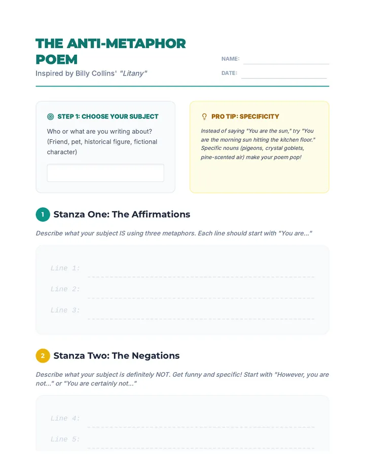 Anti-Metaphor Student Worksheet