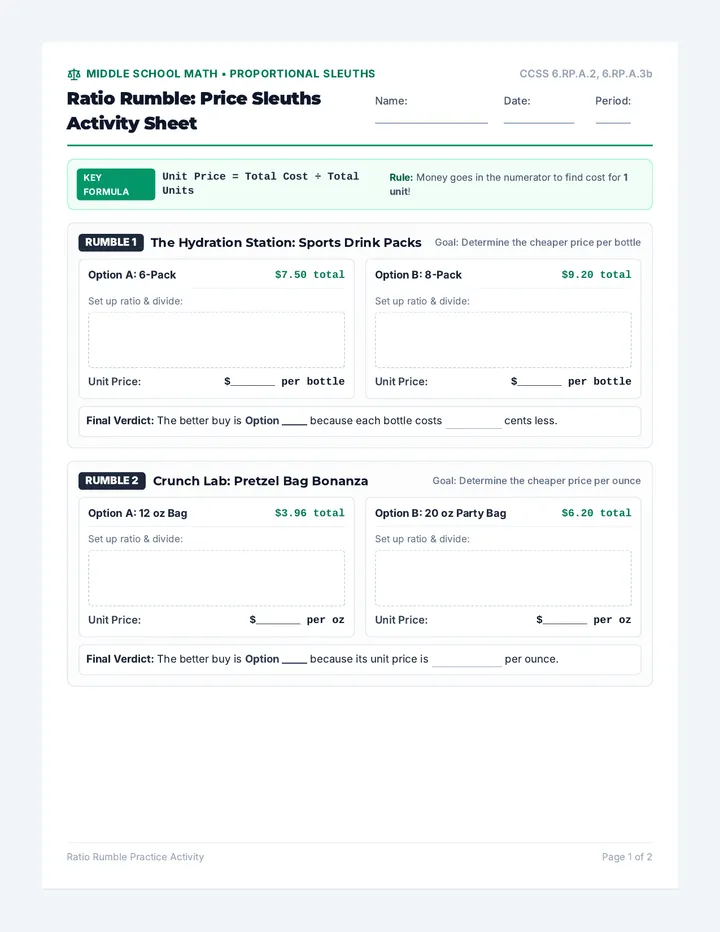 Ratio Rumble Student Worksheet