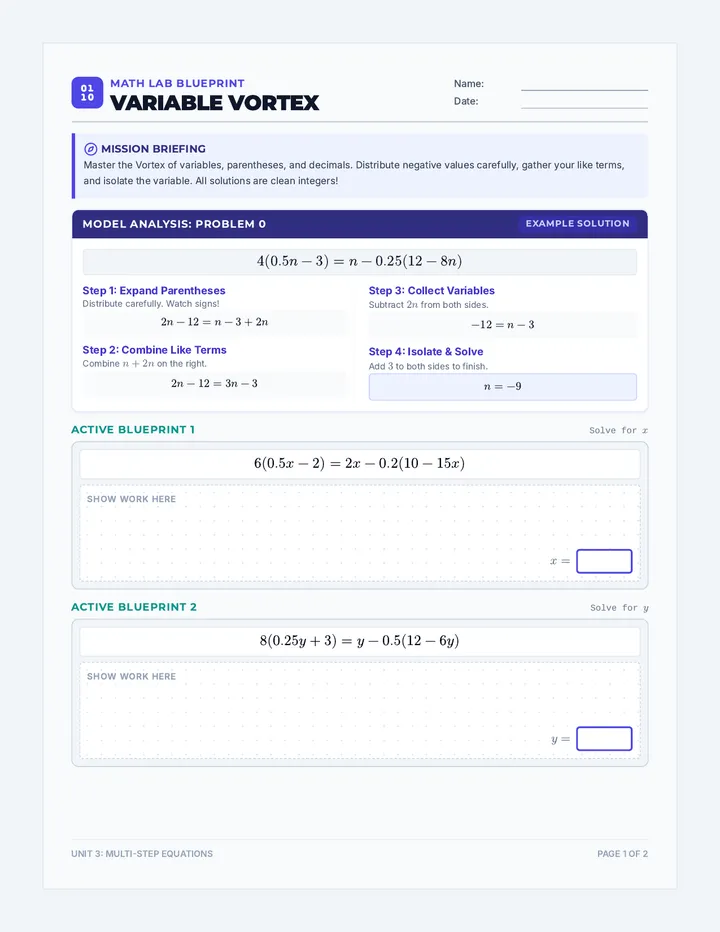 Variable Vortex Worksheet