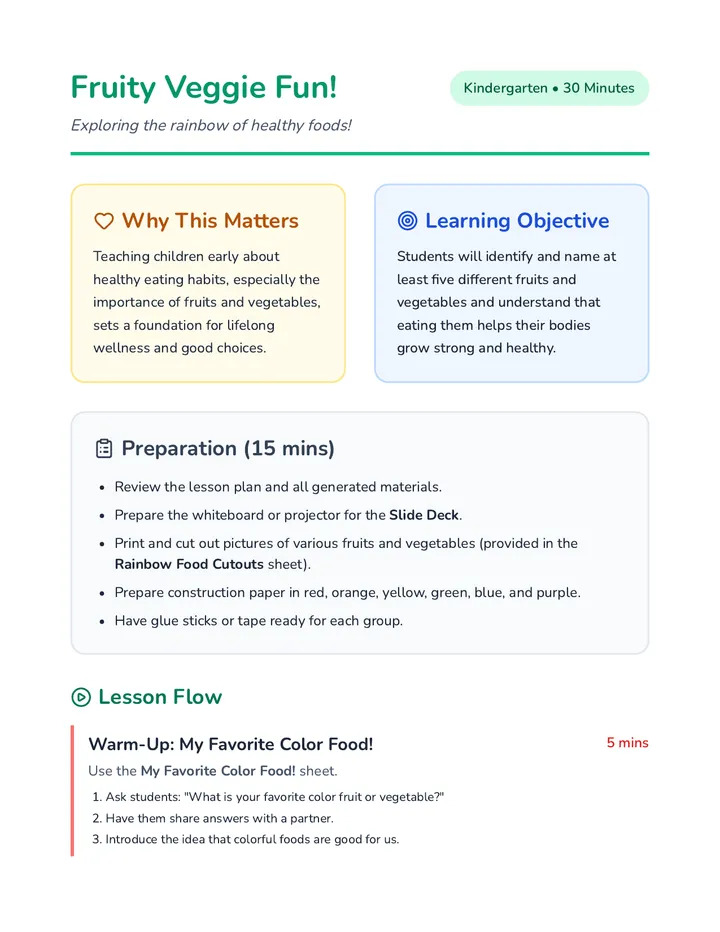 Fruity Veggie Fun Lesson Plan