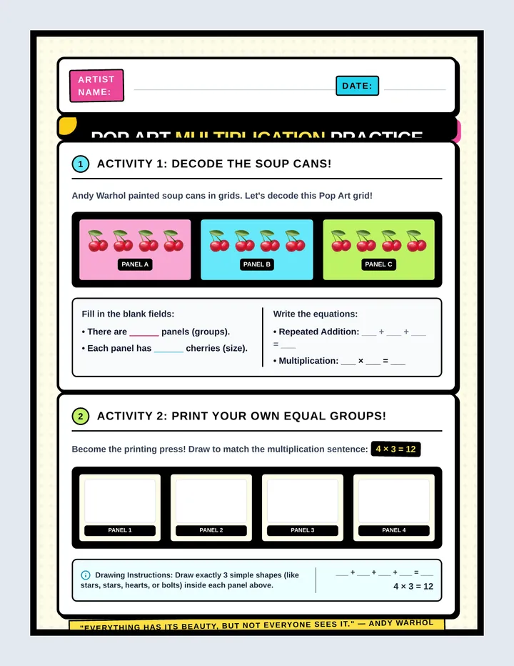Pop Art Multiplication Template
