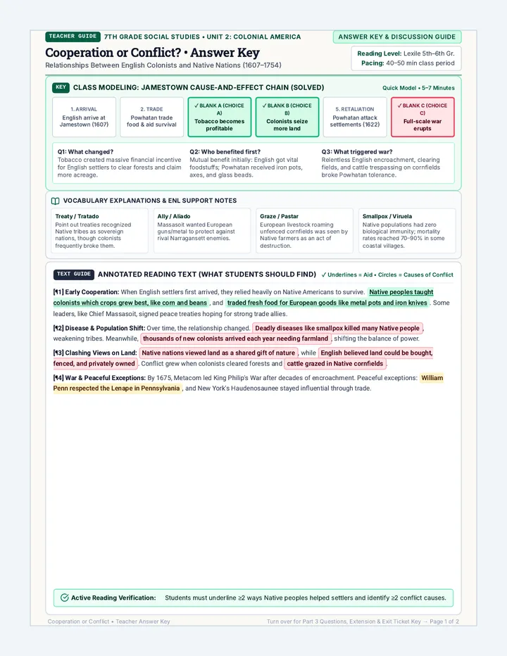 Cooperation or Conflict Answer Key