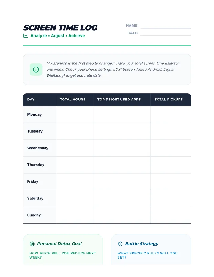 Screen Time Tracker Worksheet