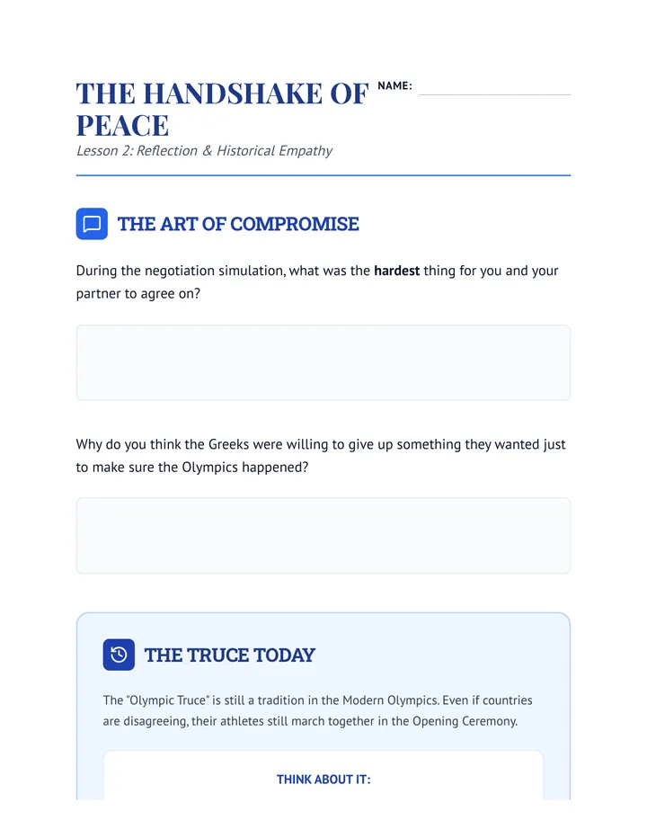 Olympic Truce Reflection Sheet