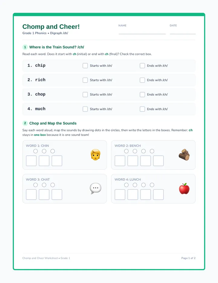 Chomp and Cheer Worksheet