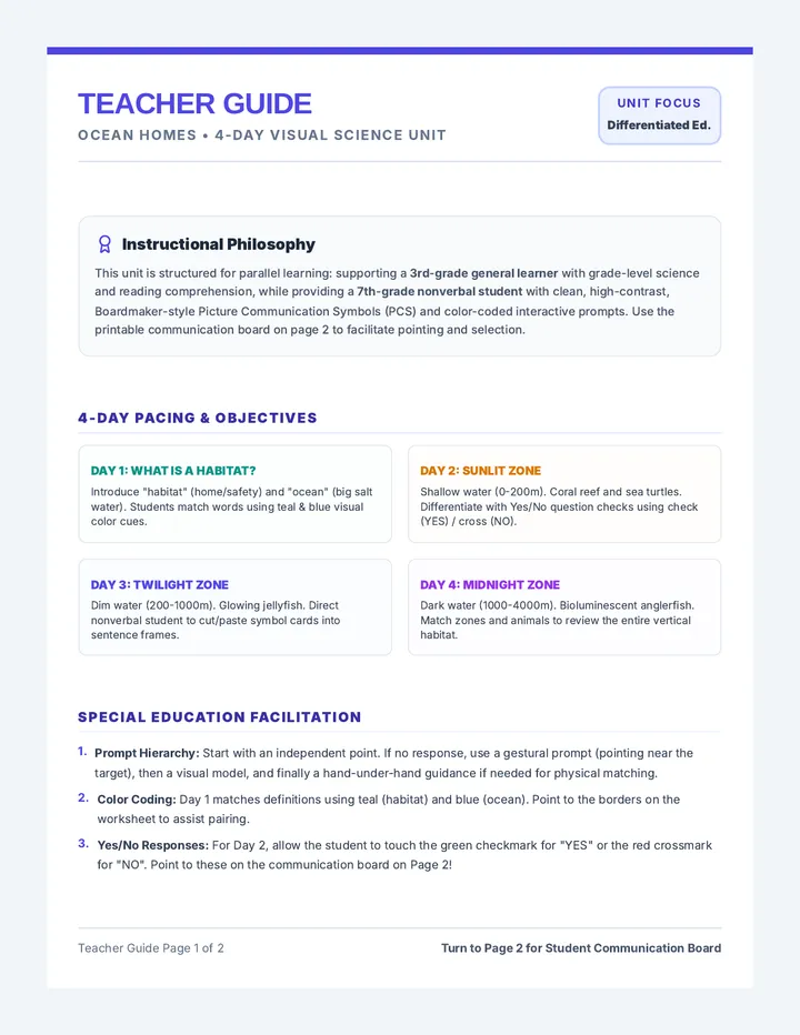 Ocean Homes Teacher Guide
