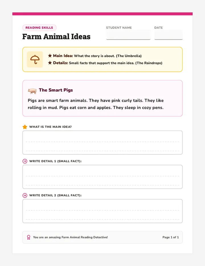 Pig Ideas Worksheet