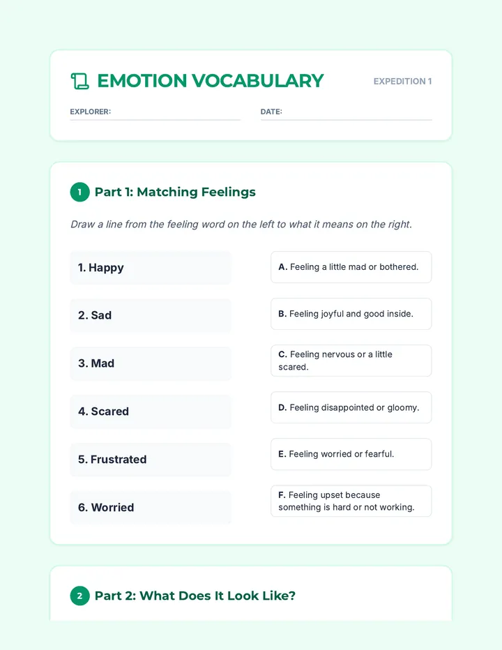 Emotion Vocabulary Worksheet