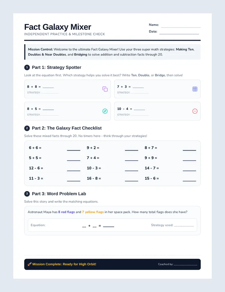Fact Galaxy Mixer Worksheet