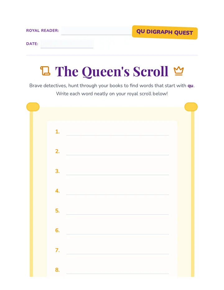 Queen's Scroll Worksheet
