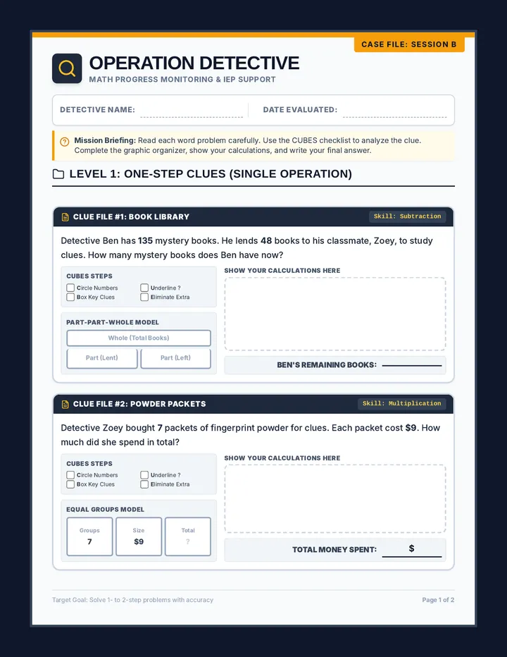 Detective Sheet B Worksheet