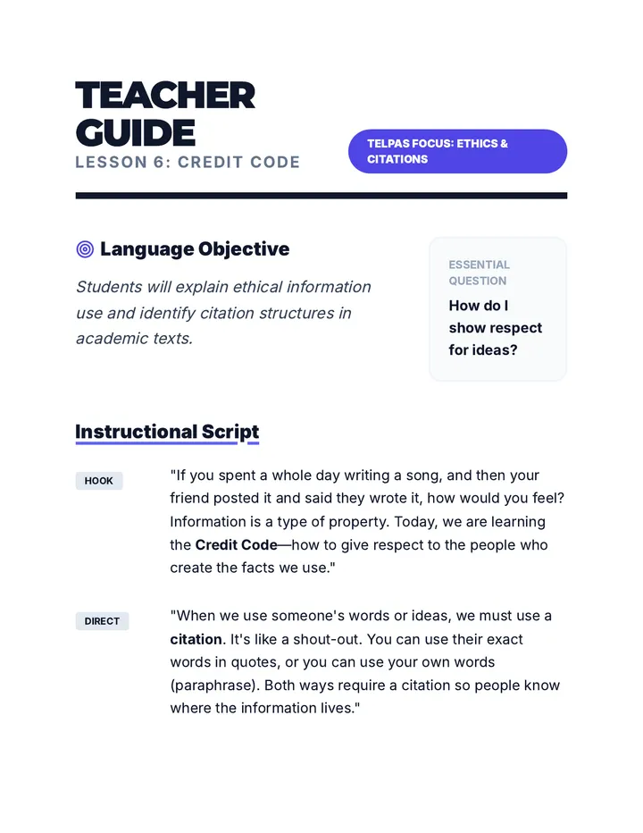 Credit Code Teacher Guide