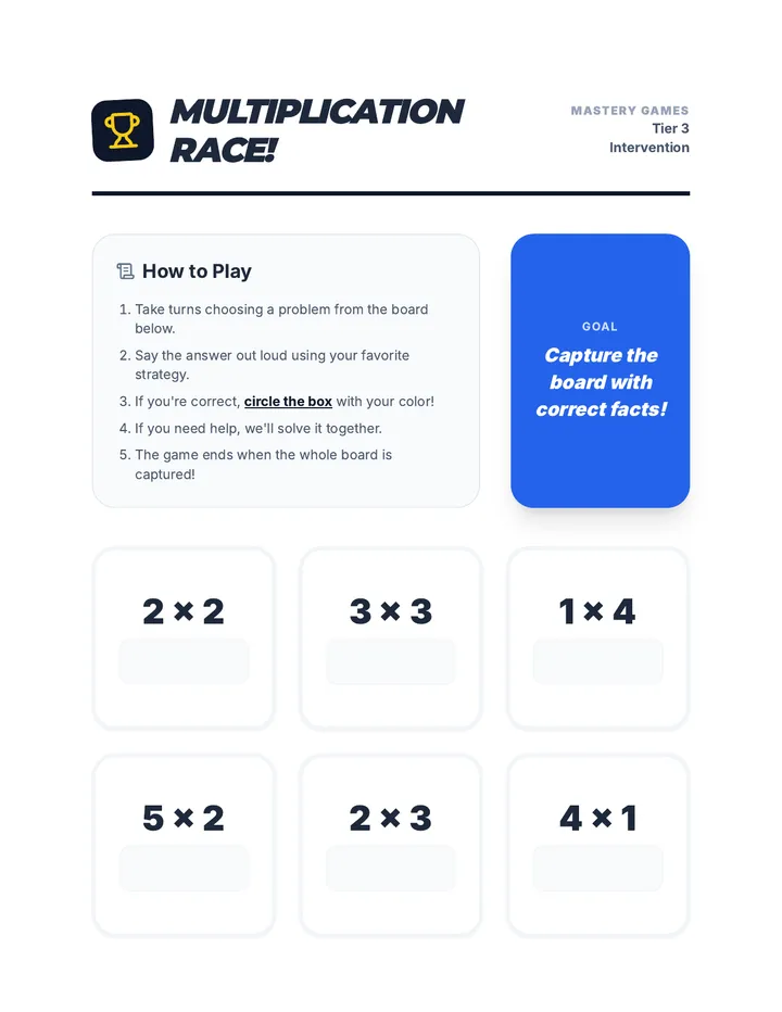 Multiplication Race Game