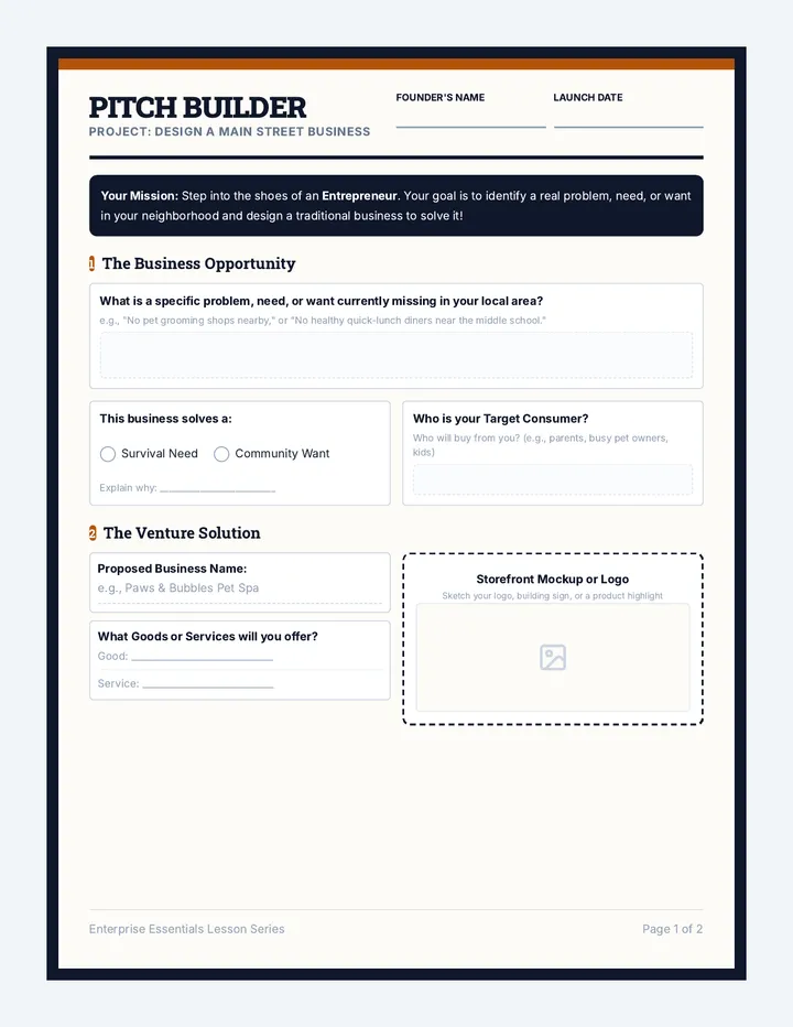 Pitch Builder Worksheet