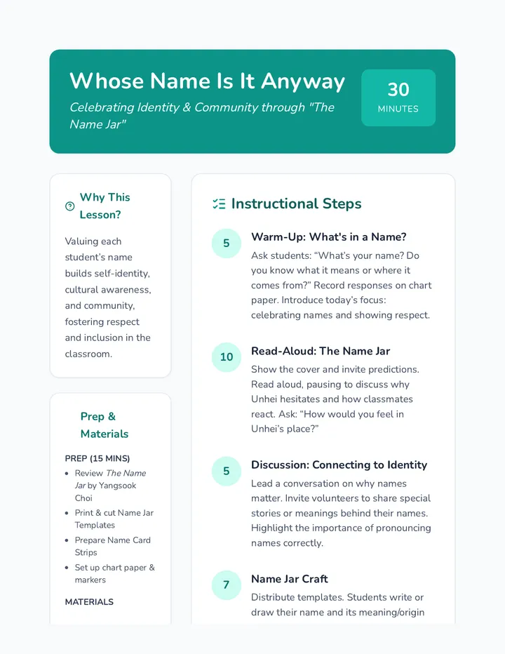 Whose Name Lesson Plan