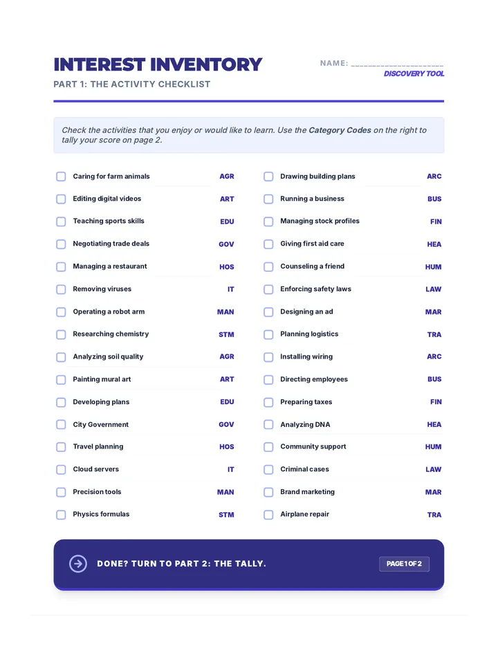 Career Interest Inventory Worksheet
