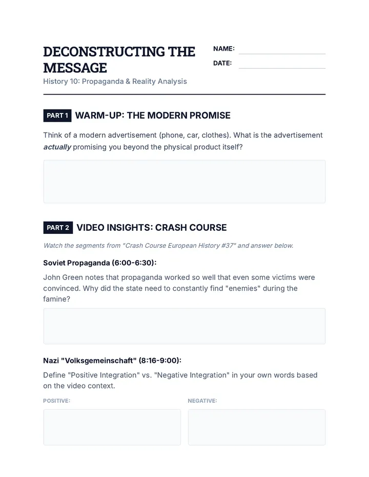 Deconstructing the Message Worksheet