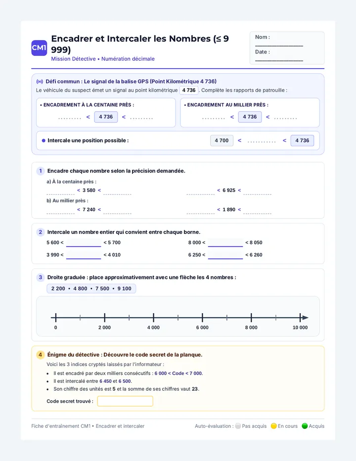 Encadrer Nombres Fiche CM1