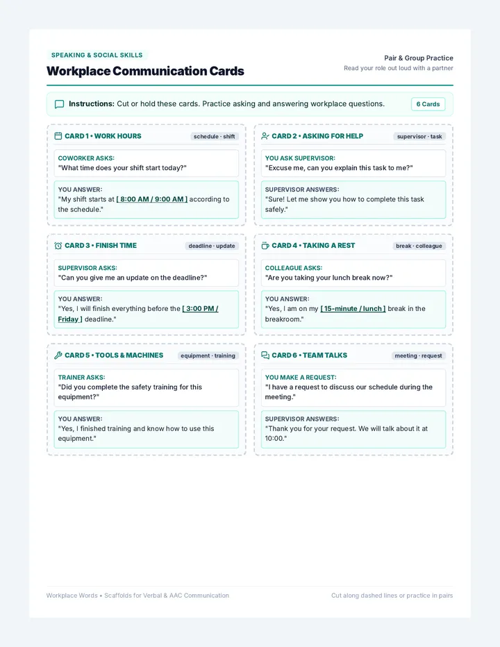 Workplace Communication Cards
