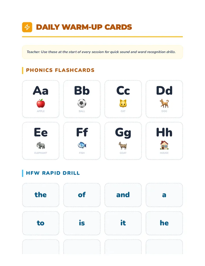 Daily Literacy Warm Up Cards