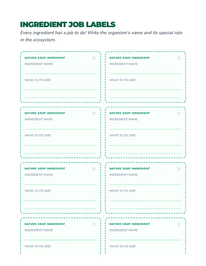 Ingredient Job Labels Worksheet