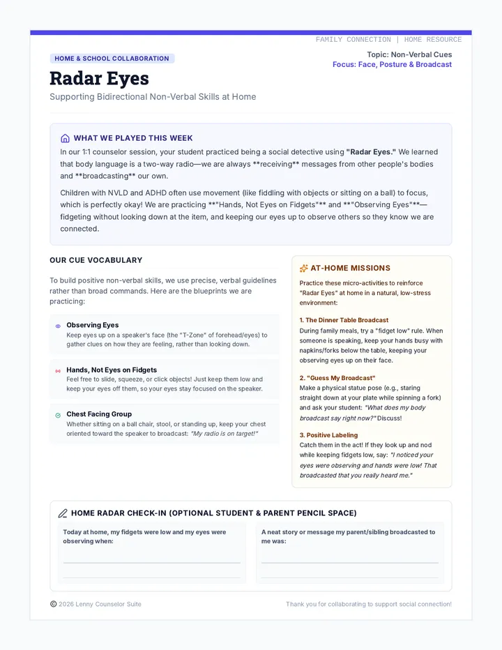 Radar Eyes Parent Handout