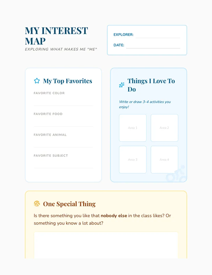 One of a Kind Interests Worksheet