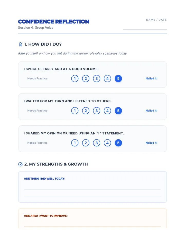 Confidence Reflection Worksheet