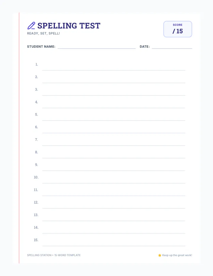 Spelling Fifteen Worksheet