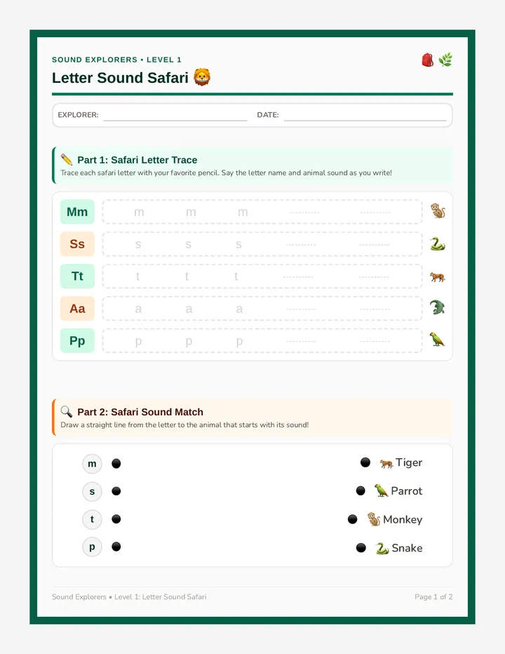 Letter Sound Safari Activity Sheet