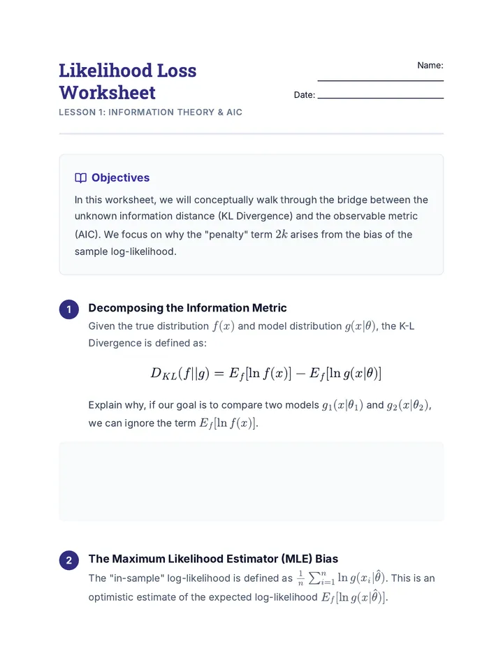 Likelihood Loss Worksheet