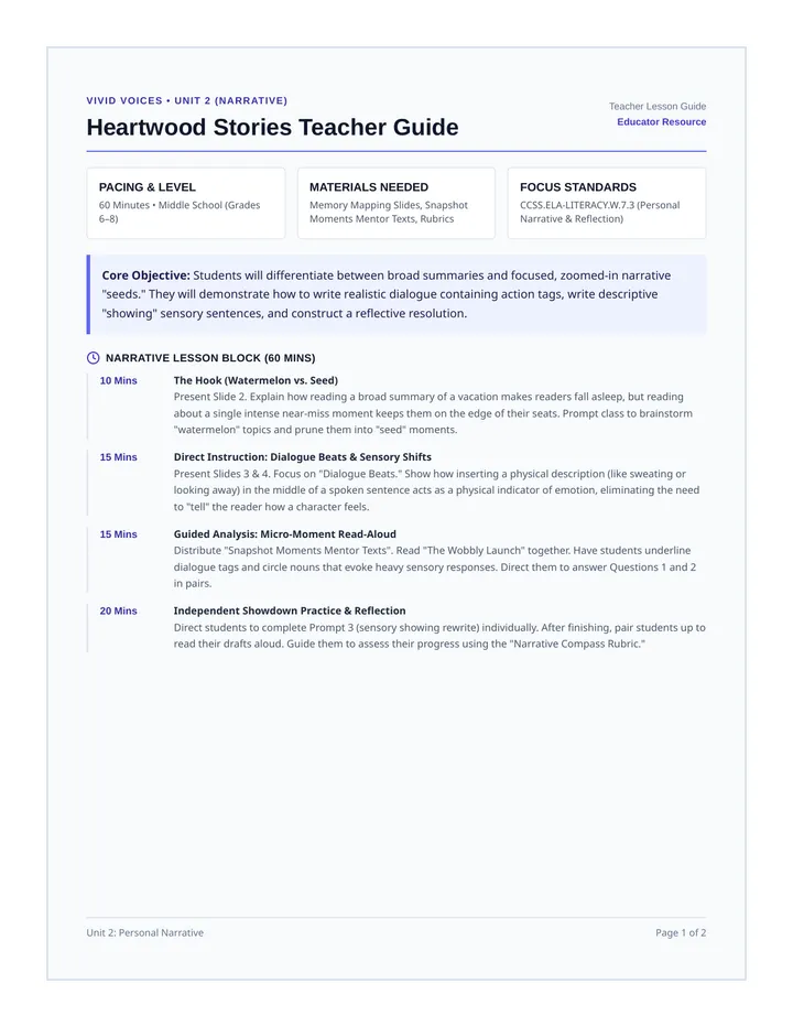 Heartwood Stories Teacher Guide