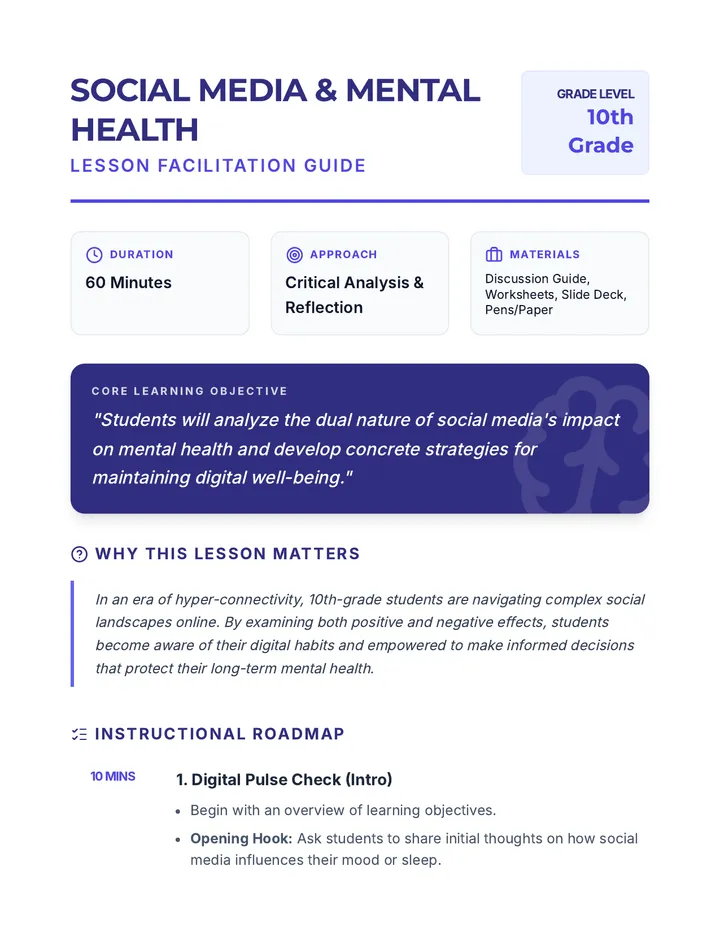 Social Media Wellbeing Lesson Plan
